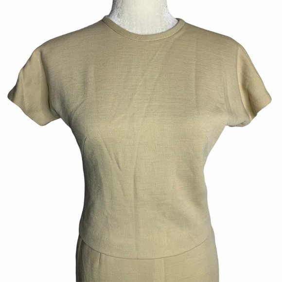 Vintage 50s Beige Knit Wool Skirt & Top Set 36PE - Picture 3 of 11